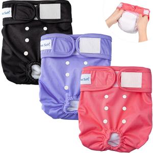 Pet Soft Washable Female Diapers (3 Pack) Female Dog Diapers, Comfort Reusable Doggy Diaper for Girl Dog in Period Heat (Sprightly, XL)