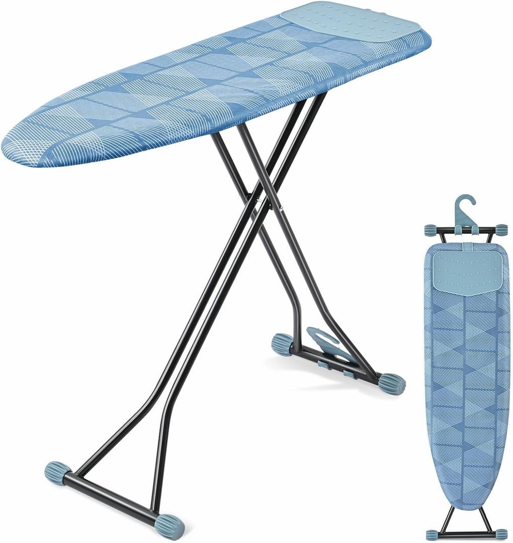 APEXCHASER Ironing Board with Iron Rest, Compact and Space Saver Iron Board, Extra Thick Cover, Height Adjustable, Wall Mount & Closet Hanger 13x43 Blue (13x43inch)