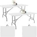 2 Pack 8 FT Folding Tables White Foldable Table, Fold-in-Half with Carrying Handle Portable Plastic Rectangular Table for Party, Dining, Wedding, Camping, Picnic, Indoor Outdoor Events