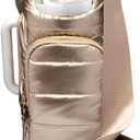 WanderFull HydroBag® HANDLE, Zipper for Handle, 40 oz Water Bottle Holder w/ Strap, Crossbody Water Bottle Carrier Bag w/ Phone Pocket, Tumbler Accessories - Gold Shiny w/ Vegan Leather Trimmed Strap