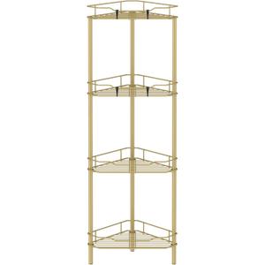 HuggieGems 4 Tier Floor Standing Corner Shower Caddy Organizer Shelf with Hooks, Bathroom Shelves Stand Rack, Gold