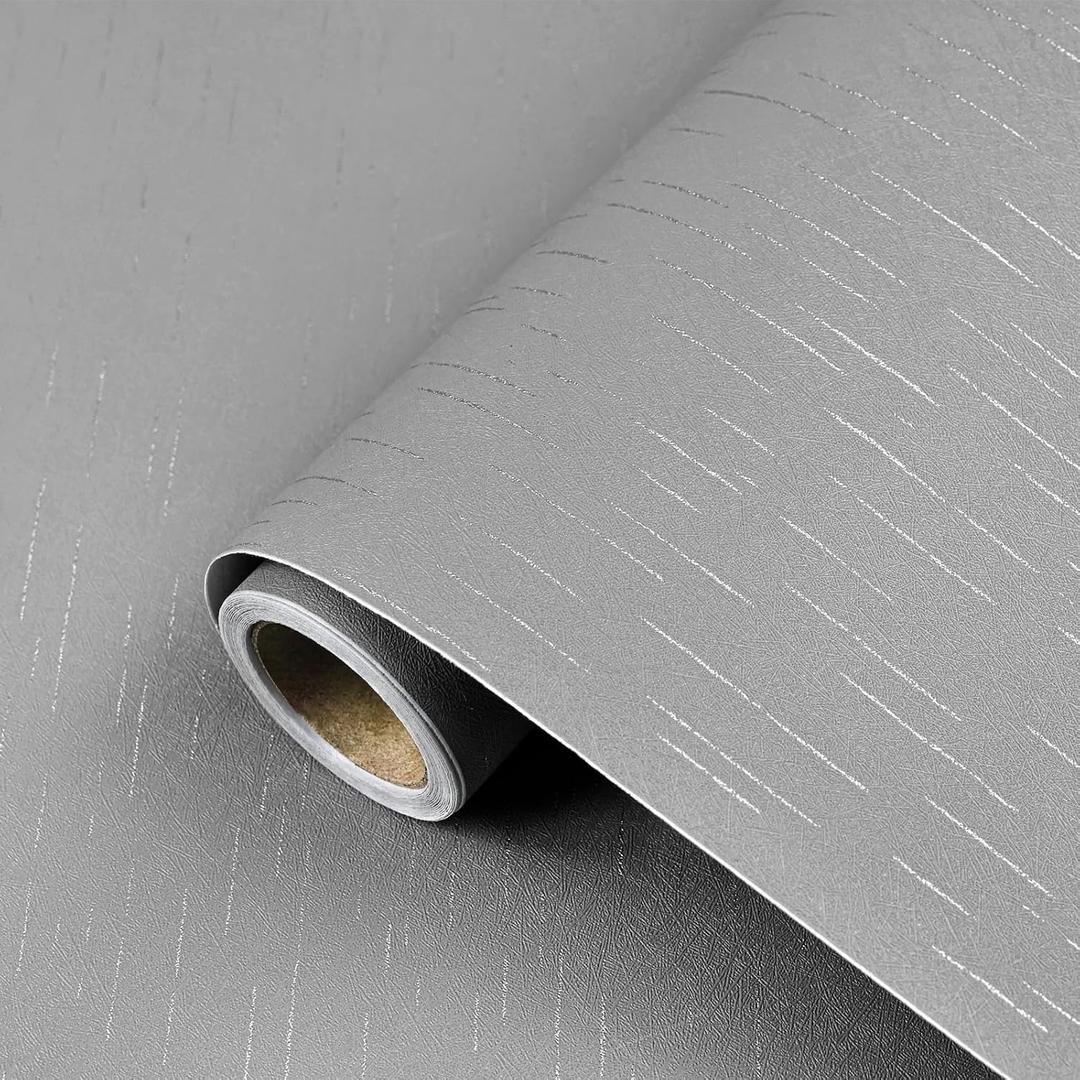 Grey Wallpaper Peel and Stick Contact Paper for Cabinets A Set of 23.6"x472"Grey Self-Adhesive Removable Wall Paper Waterproof Vinyl Roll for Bedroom Wall Shelf Drawer