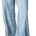 Mafulus Women's Wide Leg Jeans Elastic High Waisted Baggy Jeans Loose Fit Seemed Front Denim Pants (14, Light Blue)