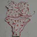 Seamoly Gingham Bowknot Decor Smocked Ruffles Tie Front Tankini Set, Size: Medium