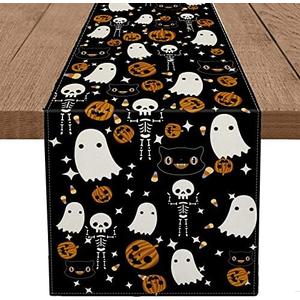 GAGEC Halloween Table Runner Black Cat Pumpkins Seasonal Kitchen Dining Table Home Outdoor Party Decorations (13'' x 72'')