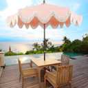 JONATHAN Y UMB1001 Collins 9 ft. Classic Cottage Tassel Market Patio Umbrella with Auto-Tilt, Crank, Wind Vent and UV Protection