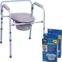 Carex 3-in-1 Folding Bedside Commode with 14 Pack Commode Liners - Porta Potty for Adults - Portable Toilet for Camping, Supports Up to 300lbs, Bedside Commodes for Seniors and Commode Chair