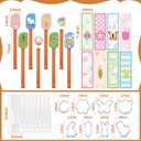 Remerry 8 Sets Easter Spatulas and Cookie Cutters Set Spring Baking Gift Stainless Steel Bunny Egg Chick Carrot Cookie Cutters Baking Spatula Greet Cards Cooking Gift for Easter Cake DIY Supplies