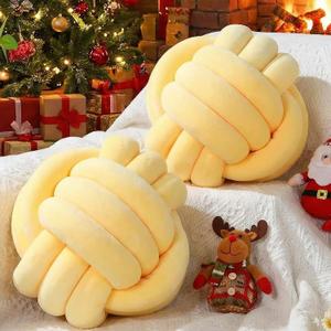 Namalu 2 Pcs Soft Knot Pillow Ball, Decorative Round Throw, Soft Knotted Plush Pillows, Handmade Stuffed Ball Pillows Cushion for Bedroom Sofa Couch Home Decor(7.87 Inches,Light Yellow)