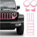 Front Grill Insert+Headlight Turn Light Cover Compatible with 2024-2026+ Jeep Wrangler JL JLU & Gladiator JT Exterior Accessories,Not Fit for JL Sport & Sports (Pink)