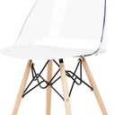 South Shore Annexe Mid-Century Modern Eiffel Office Chair, Wooden Legs, Clear and White 19.5D x 16.25W x 32.5H in