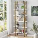 6 Tiers Bookshelf Organizer White Faux Marble Shelf,Modern Open Display Storage Bookcase, and Metal Bookshelf Standing Storage Shelf Tall Shelving Units for Home Office Study