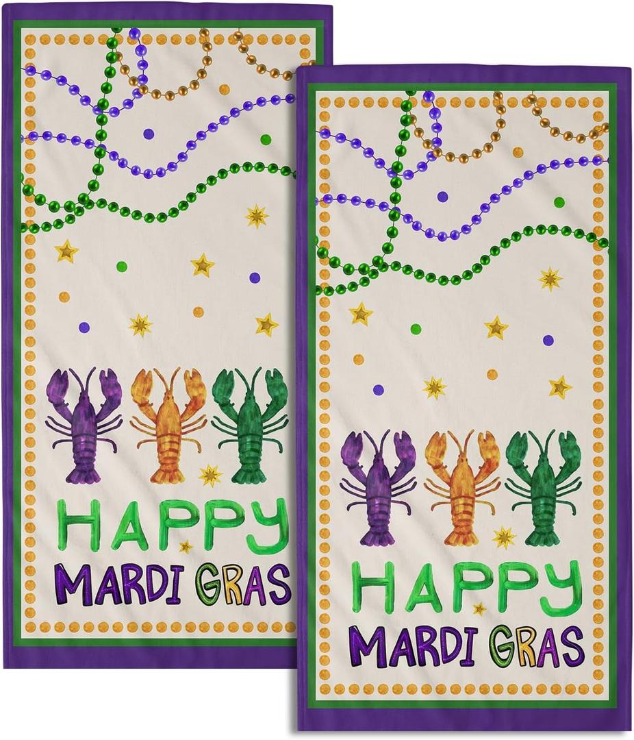 Happy Mardi Gras Kitchen Towels Set of 2 Soft Absorbent Purple Tea Towels Baking Cooking Wash Cloth Mardi Gras Decor Hand Dishtowels for Bathroom Kitchen Bar Beach Gym Spa Decor 14x28 Inch