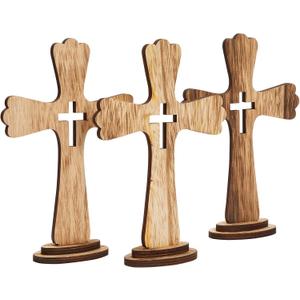 Juvale 3 Pack Catholic Wooden Cross Baptism Centerpieces for Tables, Communion, Home Decor (6 x 9 In), Baptism Decorations for Boys and Girls