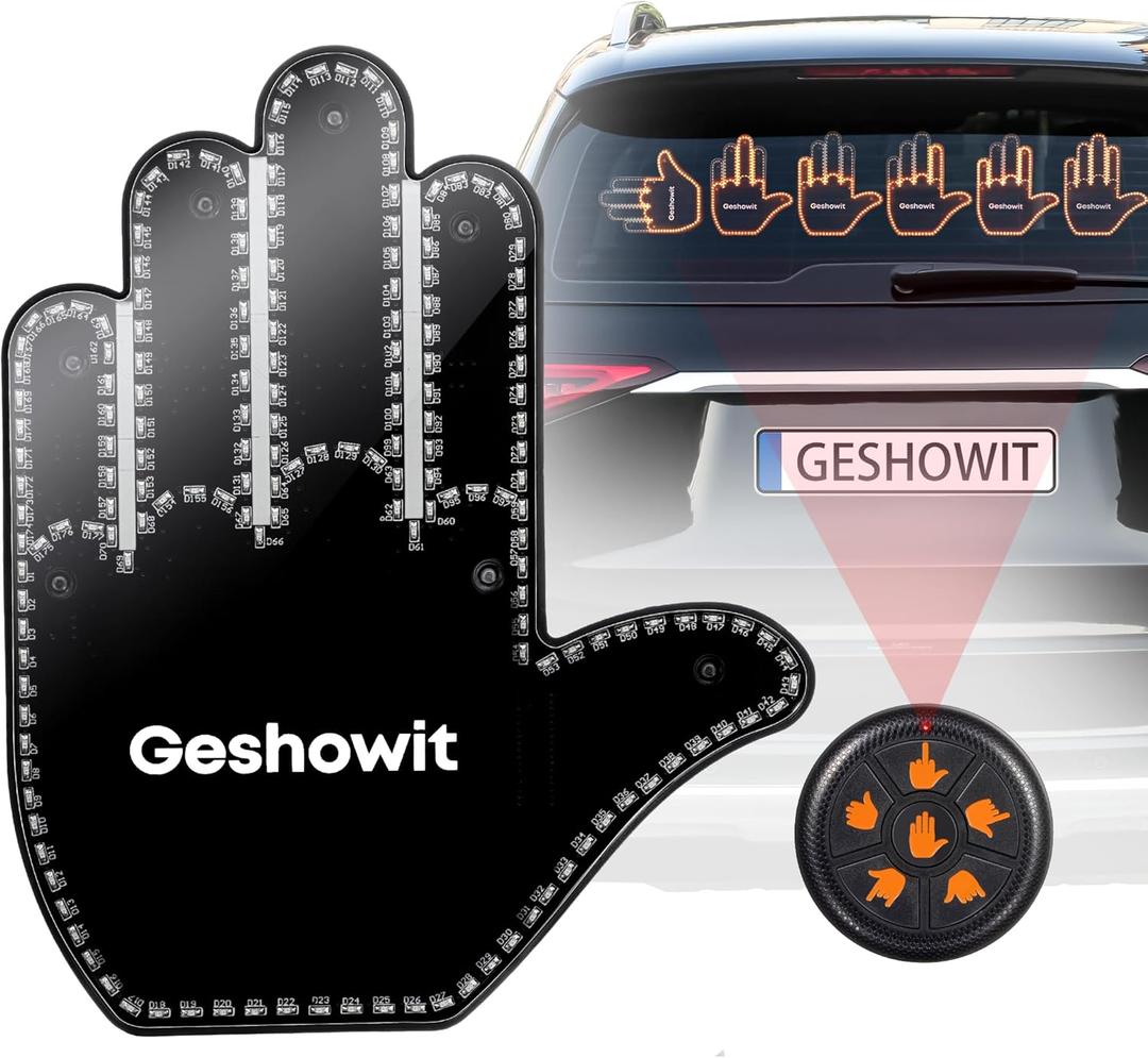 Car Accessories for Men - Car Finger Light with 6 Gestures Remote - Show Your Feelings to Drivers - Ideal Gift Hand Gesture Lights, Truck Accessories, Hand Sign Car LED Signs for Men and Women (Black (Upgraded))