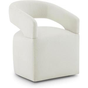 Upholstered Dining Chair with Removable Casters Barrel Side Armchair with Rollers for Diningroom Bedroom Livingroom Reading Room, Ivory, 1PCS