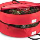 ZOBER Christmas Wreath Storage Container 36 Inch - Wreath Bag Fits 2 Wreaths Box - 600D Oxford Fabric - Interior Compartment for Storing Garlands, Wreaths Storage Bag W Strong Durable Handles - Red