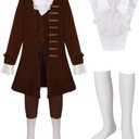 LMYOVE Boys Benjamin Franklin Costume 18th Century Boy Colonial Costume Halloween Historical Outfit 4PCS in Size XL Brown