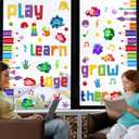 2 x Finduat Play Grow Learn Together Window Clings, Colorful Motivational School Sticker Decals, 9 Sheets, Vinyl, Removable and Reusable, Classroom and Home Decor
