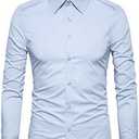 Manwan walk Men's Slim Fit Business Casual Cotton Long Sleeves Solid Button Down Dress Shirts, M