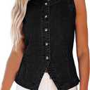 luvamia Denim Vest for Women Sleeveless Strechy Jean Vest Top Button Down Crewneck Casual Summer Western Waistcoat
XL
