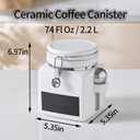 Ceramic Coffee Canister with Airtight Lid and Scoop, Large 74 Fl Oz / 2.2 L Kitchen Food Storage Container Jar for Grounds Coffee, Beans, Tea, Sugar, Flour, Cereal, Nuts, Cookie, White