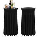 BDDC Cocktail Table Covers - 2 Pack 24"x 43" Black Cocktail Table Tablecloth with Natural Wavy Round Skirt for Bar Wedding Party Banquet