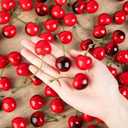 CLESDF 90Pcs Fake Mini Cherries, Artificial Faux Cherries Red and Red Black Cherry Decor, Fake Fruit Decor Simulation Cherry Model for Party Fruit Bowl Home Kitchen Photography Props
