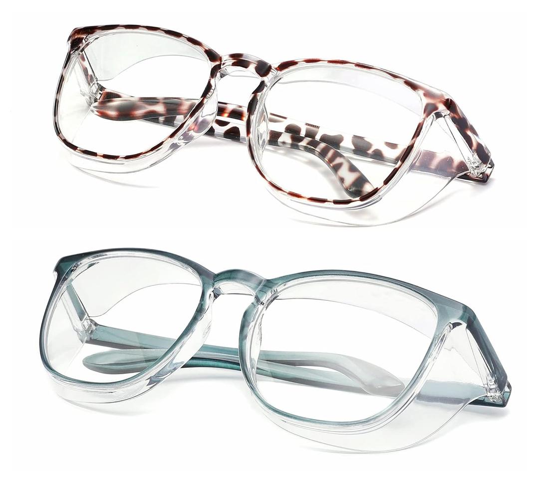 Alsenor Safety Glasses Anti Fog Goggles Protective Eyewear Blue Light Blocking Anti Dust UV Protection Glasses For Men Women (2 Pack(Leopard, Blue))