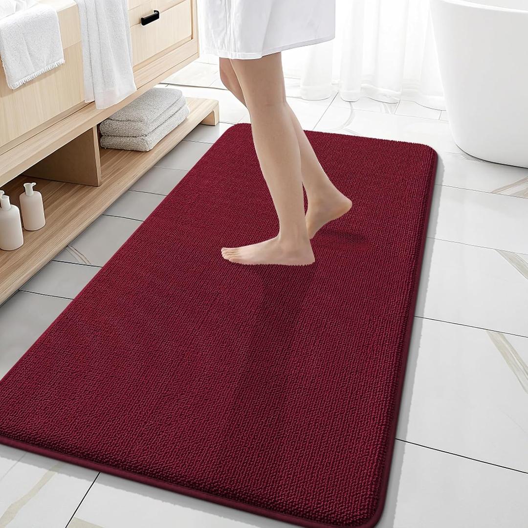 OLANLY Thick Memory Foam Bathroom Runner Rugs 47x24, Extra Soft Absorbent Long Bath Rug, Quick Dry, Non-Slip, Machine Washable Bath Mats for Bathroom, Tub and Shower, Home Decor Accessories, Burgundy