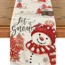 Artoid Mode Xmas Trees Let It Snow Red Snowman Christmas Table Runner, Seasonal Winter Holiday Kitchen Dining Table Decoration for Home Party Decor 13x48 Inch