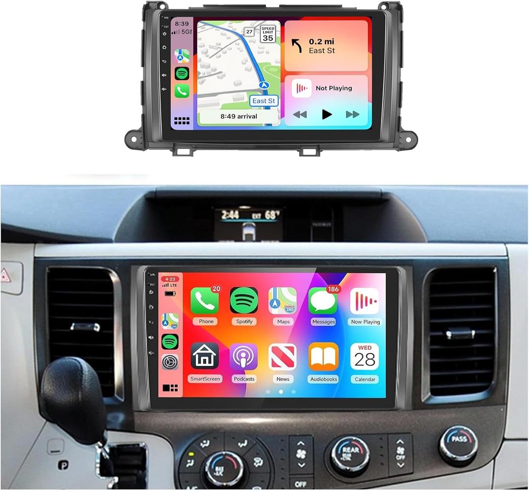 Hi-Fi 16EQ 2G+64G Android Radio for Toyota Sienna 2011-2014 Car Stereo with Wireless Carplay,Android Auto,9inch IPS Touch Screen Bluetooth GPS WiFi FM/RDS Backup Camera (Excludes JB-L AMP)
