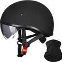 ILM Motorcycle Half Helmet with Sunshield Quick Release Strap Half Face Fit for Cruiser Scooter DOT Approved (XX-Large, Matte Black F)