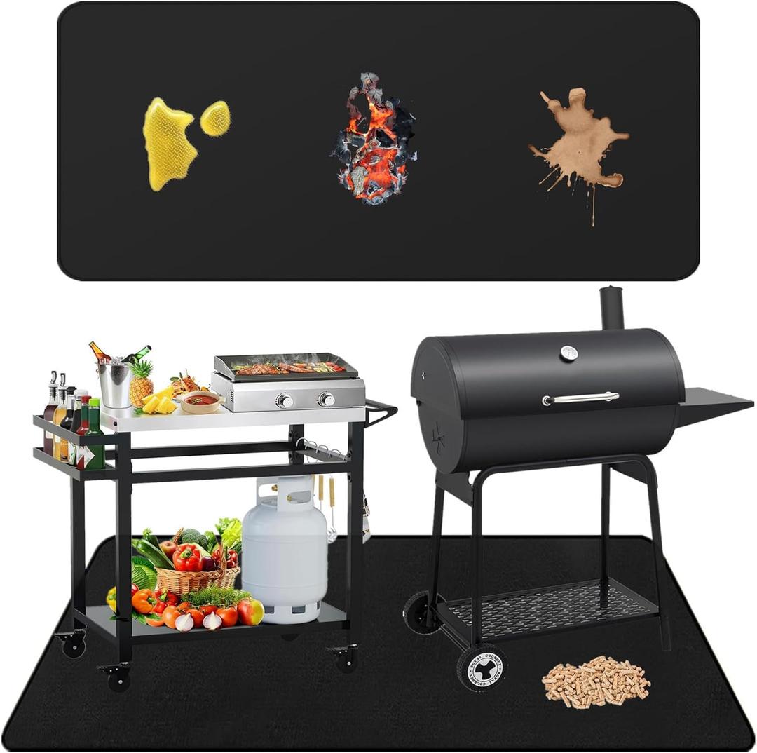 Falezern Extra Large 90 X 48 Inches Under Grill Mat for Under Outdoor Grill Deck Protector, Double-Sided Fireproof Mat for Under Fire Pit, Waterproof, Oil-Proof and Non-Slip BBQ Under Grill Floor Pad