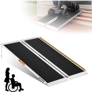 Wheelchair Ramp 4FT, gardhom 800 Lbs Aluminum Portable Folding Handicap Ramp Wheel Chair Ramp for Home Steps Threshold Doorways Stairs Curbs Scooter (4 Foot (Pack of 1))