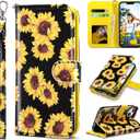 ULAK Compatible with iPhone 13 Wallet Case for Women, Premium PU Leather Flip Cover with Card Holder and Kickstand Feature Protective Phone Case Designed for iPhone 13 6.1 Inch (Sunflower)