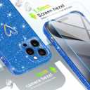 Qviskteme for iPhone 15 Pro Case for Women Cute,Clear Glitter with [1 x Tempered Glass Screen Protector] Slim Phone Cases Shockproof Bumper Protective Soft Silicone Thin Cover Case 6.1" Blue Titanium