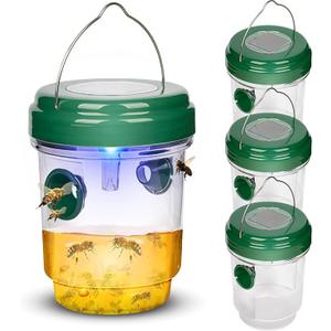 4 Packs Solar Powered Wasp Trap Outdoor Hanging, Yellow Jackets, Hornets, Carpenter Bees, Mud Daubers Trap Reusable for Garden, Patio, Yard