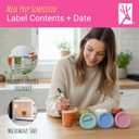 Elk and Friends 4oz Borosilicate Glass Baby Food Storage Jars with Silicone Lid | Strong Glass | Set of 12 | Microwave, Oven & Dishwasher Safe | Infant and Babies (Blush/Peach/Lemon/Ivory/Sage/Misty Blue (12-pk))