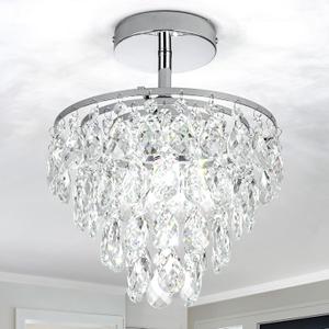 Mini Crystal Chandelier Modern Crysal Flush Mount Ceiling Light for Bedroom Closet Hallway with E26 Base Small Pendant Light (Chrome-Ceiling), 11.8 Inches Diameter