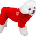 Tangpan Dog Fuzzy Velvet Pajamas, Plush Onesie Soft Dog Winter Clothes for Small Dogs, Pet Puppy Jumpsuit, Doggy Apparel Red Large