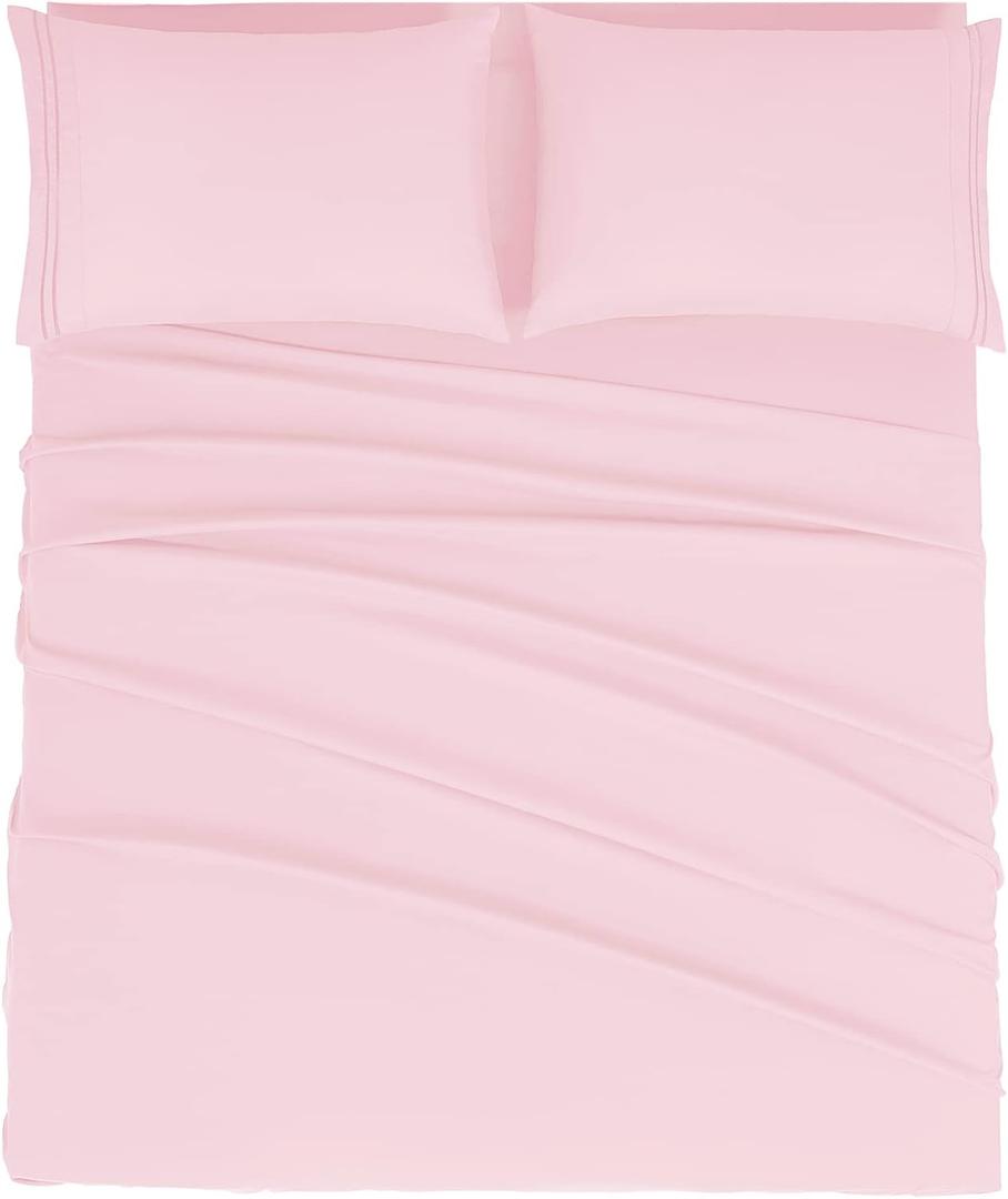 Mejoroom Queen Size Sheet Set - Hotel Luxury 1800 Bedding Sheets & Pillowcases - Deep Pocket Fitted Sheet, Soft, Breathable, Wrinkle & Fade Resistant - 4 Piece (Queen, Blush Pink)