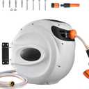 Happybuy Retractable Hose Reel, 115ft x 1/2" Wall-Mounted Garden Hose with 180 Swivel Bracket, 9-Pattern Nozzle, Automatic Rewind, Lock at Any Length, Slow Return System