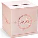 Pink Rose Gold Card Box for Party, Large 10 Gift Card Box Birthday, Bridal & Baby Shower, Wedding Reception, Graduation, Sweet 16, Quinceanera, Anniversary, Envelope Holder with Slot, Money Basket