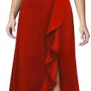 MUSHARE Women's Cocktail Dresses with Pockets Ruffled Sexy Split Party Long Formal Dress (Red, S)