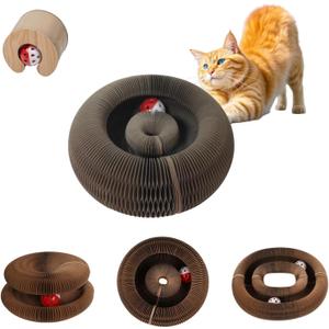 Magic Organ Cat Scratching Board with Bell-Ball, Durable Foldable & Reversible Infinity Style Interactive Kitty Kurlz Cat Scratcher for Indoor Cats Toy, Furniture Protector, Kitten Cats Accordion Toy
