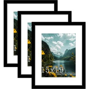 Picrit 15x19 Picture Frame 3 Pack, Black Poster Frame, Display Poster 11 x 14 with Mat or 15 x 19 without Mat for Horizontal or Vertical Wall Mounting