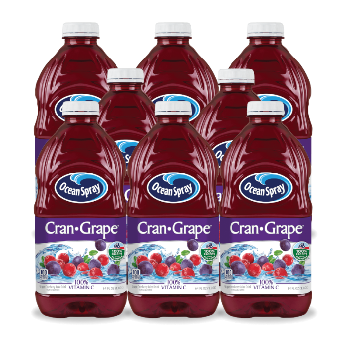 Ocean Spray Cran-Grape Juice - 64floz (1.89l) X 8 CASE, BB 10 NOV 2025 Ocean Spray Cran-Grape Juice - 64floz (1.89l) X 8 CASE, BB 10 NOV 2025