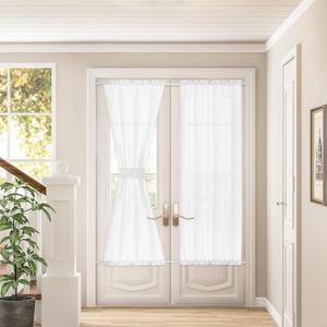 Semi Transparent White Curtains for Kitchen Bathroom French Door Privacy Added 2 Panels Linen Door Curtains W35 x L72 for Cafe Casualsheer Rod Pocket Drapes Light Filtering