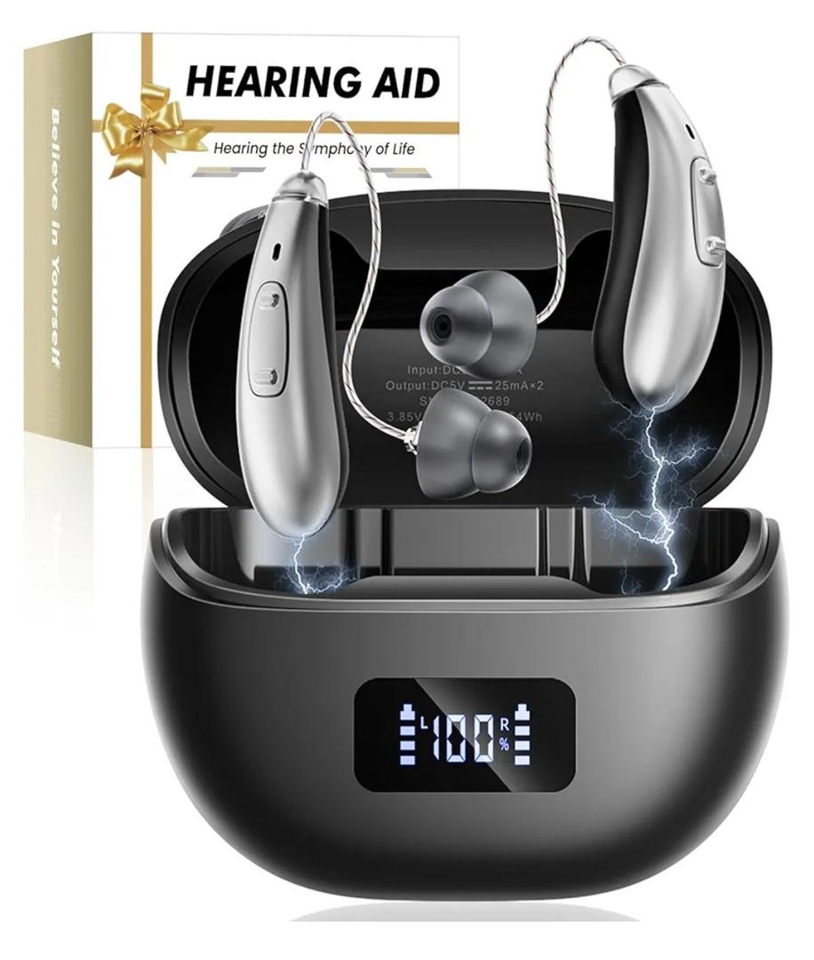 OTC Rechargeable Hearing Aids for Seniors with Automatic Noise Cancelling, LED Display, FSA&HSA Eligible, 5-Level Volume Control for Clear Sound (Black)